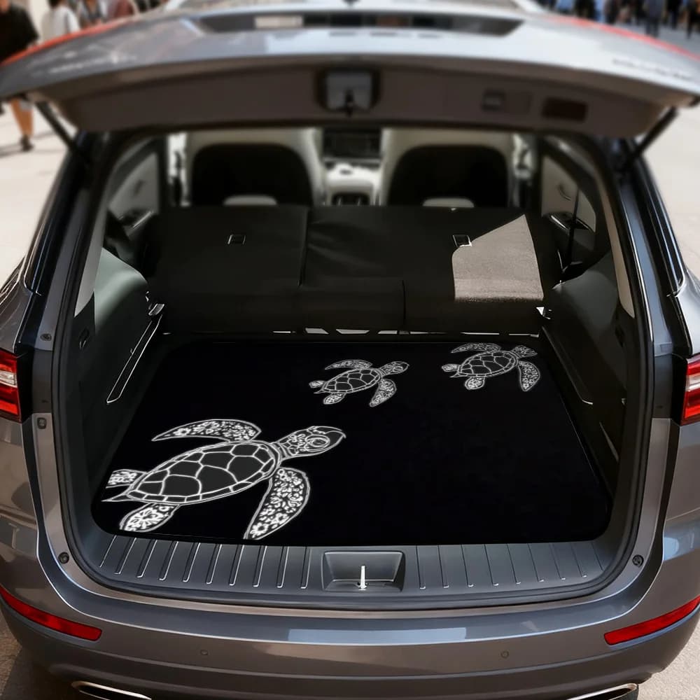 Black Sea Turtle Design Car Trunk Mat, Cargo Liner Or SUV Boot Mat, Single Piece, Ideal For Sports Gear, Hiking, Or Grocery Tran
