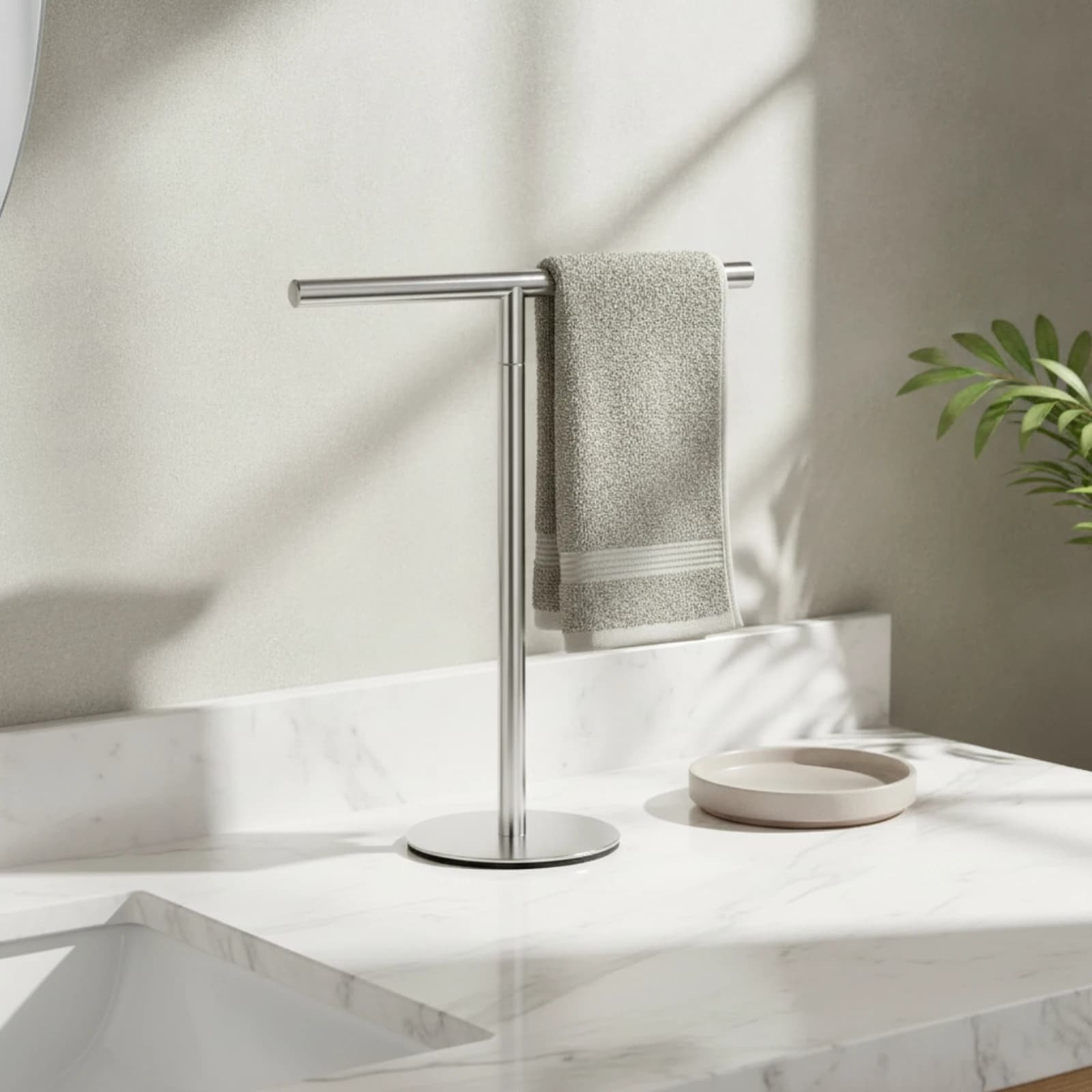 T Bar Display Stand Freestanding Tabletop Rack with Round Base T-Shaped Stand Stand Stainless Steel Countertop Hanging Rack