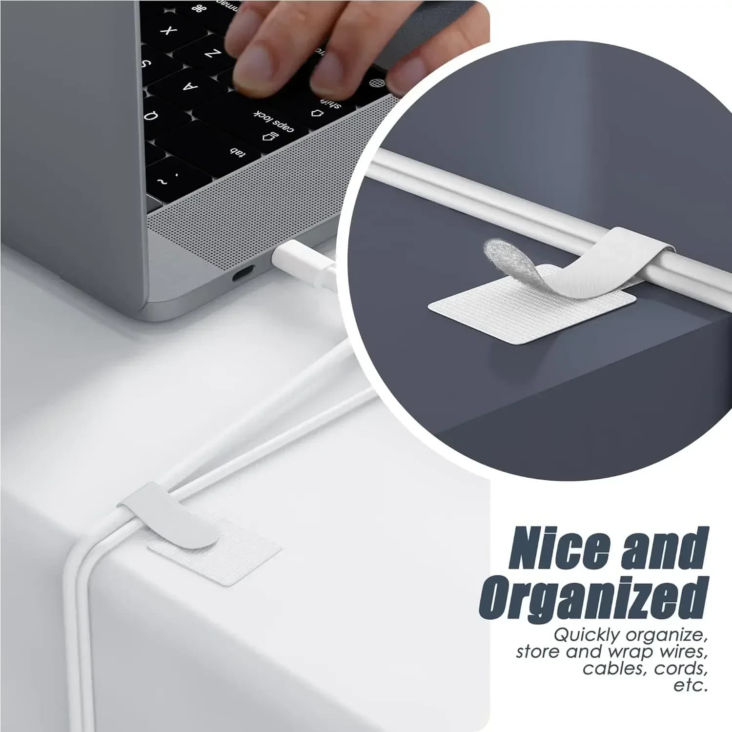 New Reusable Self-Adhesive Cable Ties, Adjustable Power Cord Holder for Desktop Cable Storage & Organization