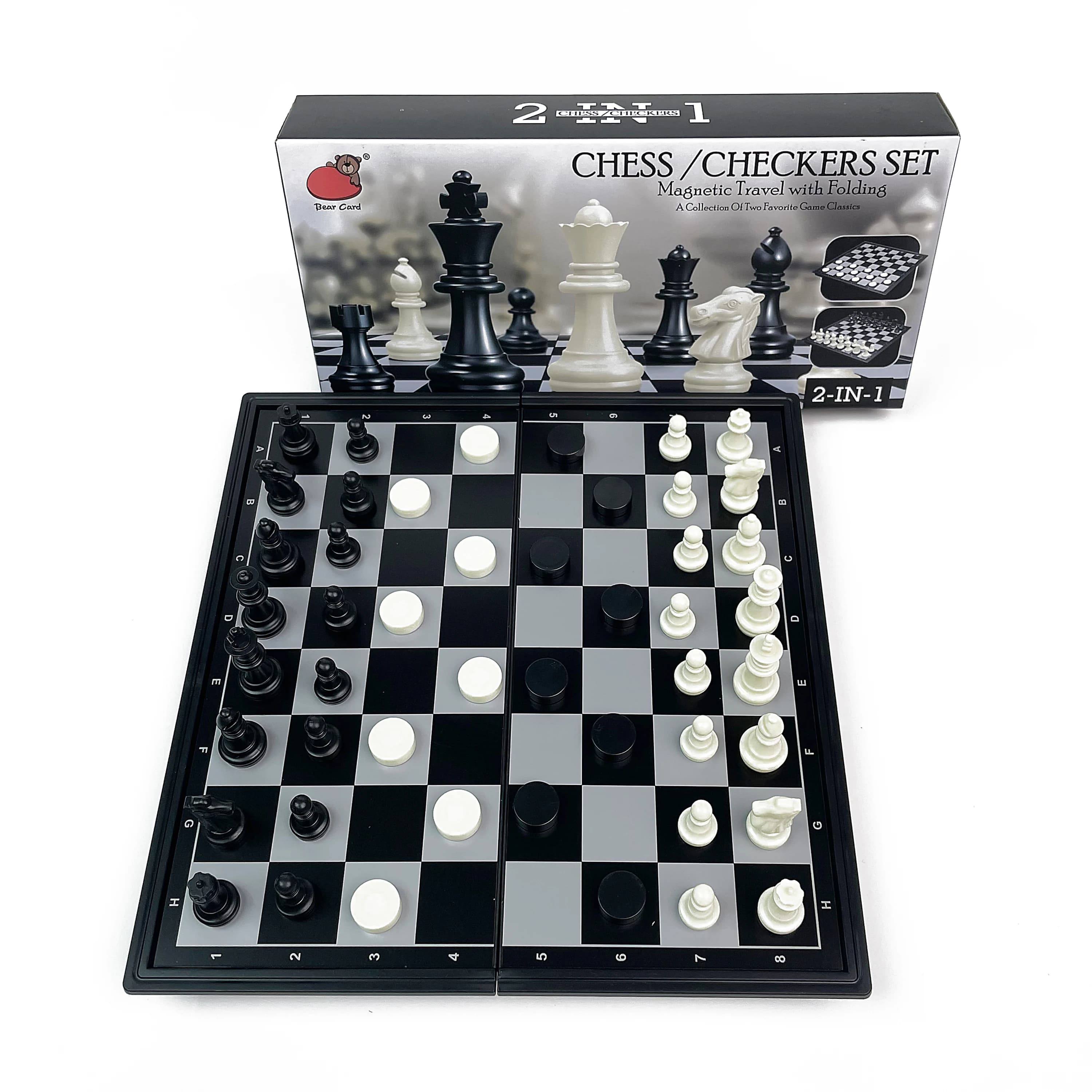 Scacchiera e Dama 2 in 1 Pieghevole Magnetica, Set da Gioco Portatile in Plastica per Viaggi e Attività all'Aperto