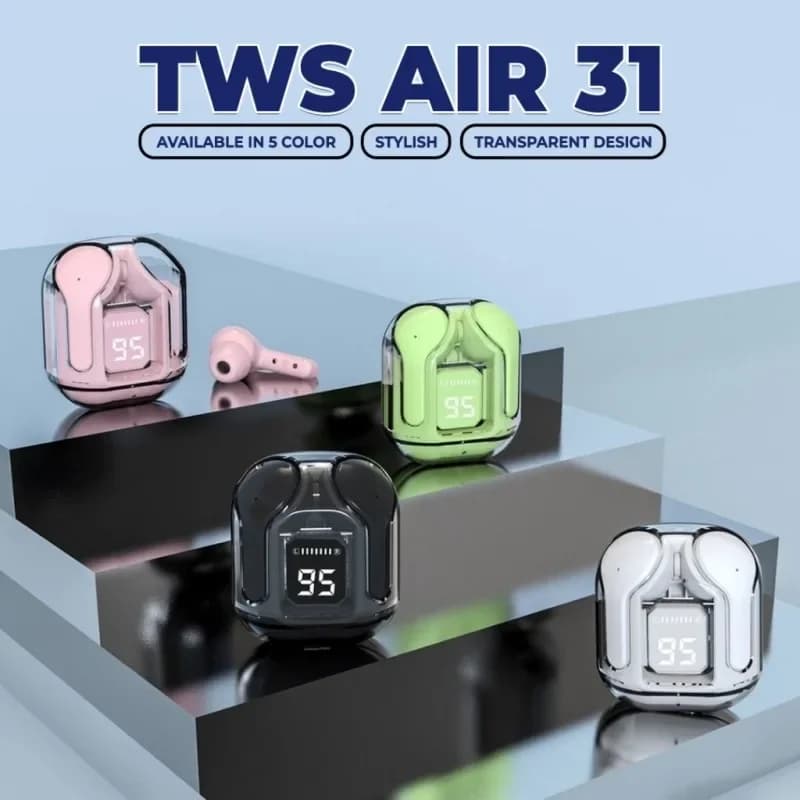 Auricolare Bluetooth wireless TWS Air31 Cuffie HIFl trasparenti Display digitale Cuffie da gioco sportive con cancellazione del rumore