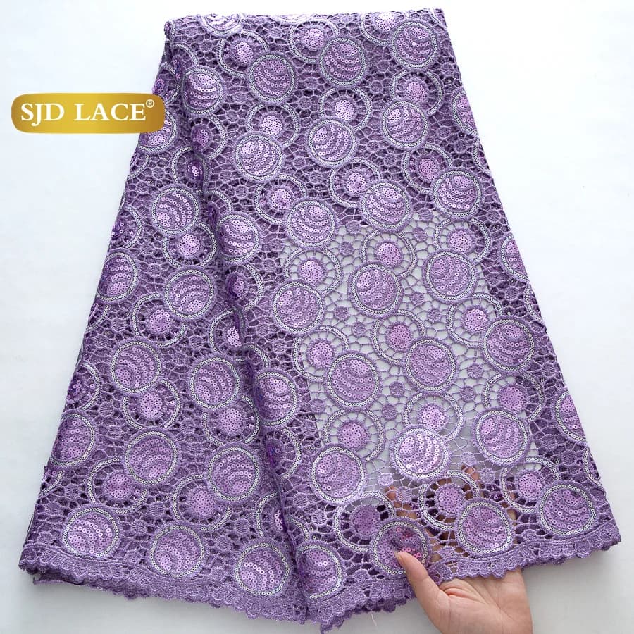 SJD LACE Guipure Cord Lace Fabrics 2025 Hot Sale African Sequins Guipure Cord Nigerian Water Soluble Lace For Women Dresses 4451