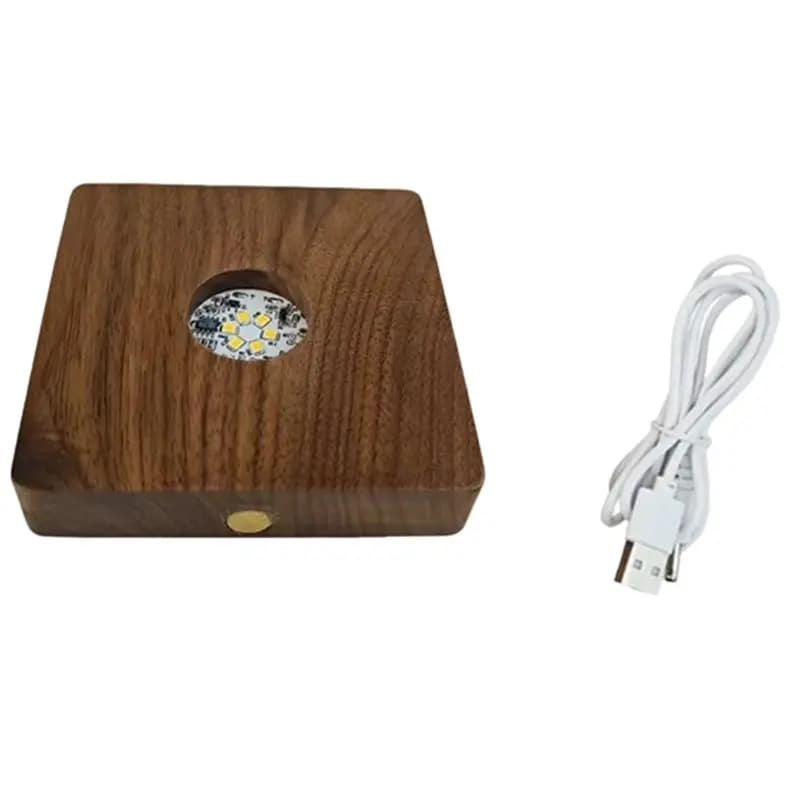 Base per Sfera di Cristallo con Ricarica Wireless e Luce Notturna - Noce Nero, Supporto per Lampada Artigianale in Acrilico Luminoso