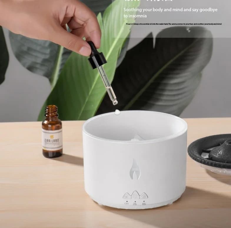 Fiamma Vulcano Umidificatore Bluetooth Legno Lava Aroma Umidificatore Diffusore di oli essenziali Camera da letto Ipnosi del rumore bianco