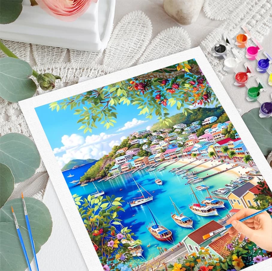 RUOPOTY Paint By Numbers Wall Harbor Town Decor Decorative Paintings Landscape Acrylic Painting on Canvas On canvas Picture On