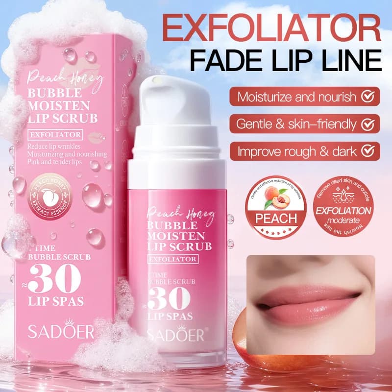 Peach Fruit Honey Bubble Moisturizing Lip Scrub, used for deep and exfoliating cleaning.