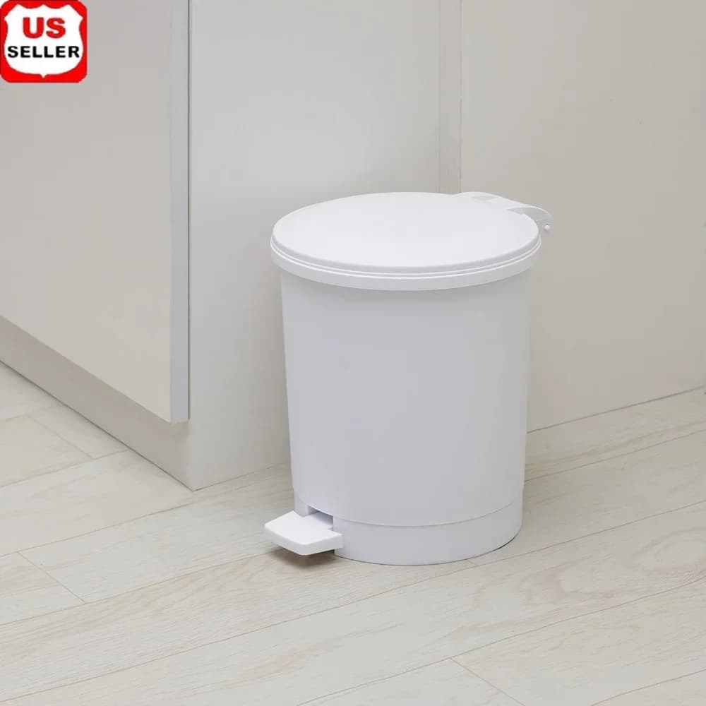 Plastic round trash bin 1.5 Gallon inner waste bin with built-in coating Cover with cushioned closure Kitchen Bathroom Office