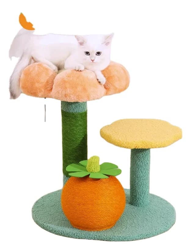 Small Orange Cat Scratcher Tree Sisal Post Toy for Indoor Cats