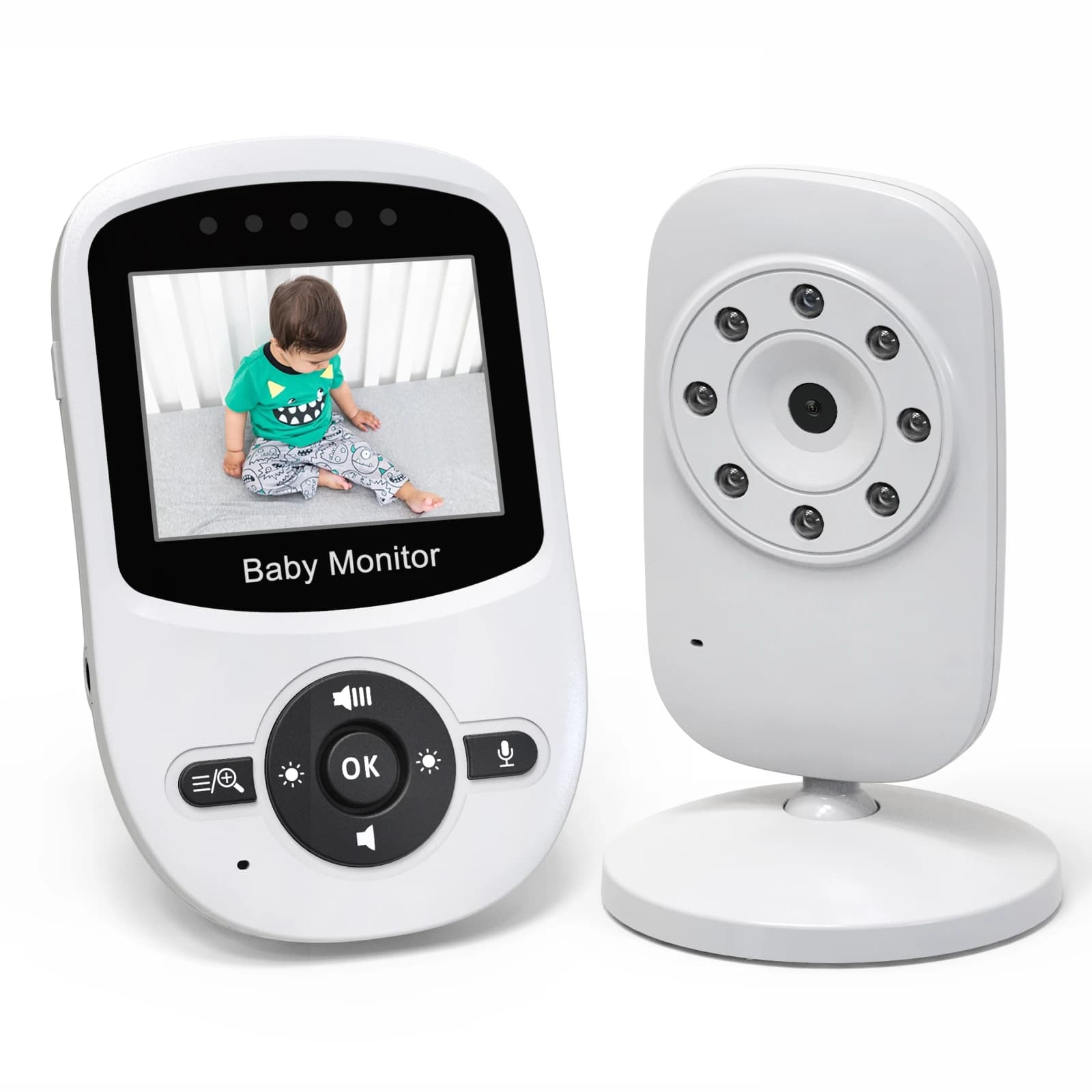 Monitor video wireless per bambini Babystar da 2,4 pollici, monitor per bambini senza WiFi e senza app, 8 lingue, visione notturna automatica, 900 piedi.