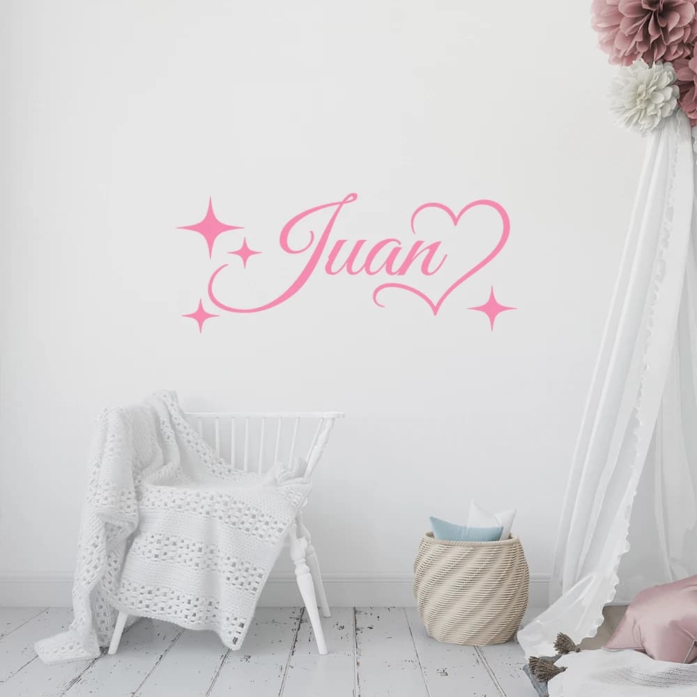 Adesivo Murale Personalizzato con Nome, Stelle e Cuori per Decorazione Casa, Corridoio, Vinile Decorativo