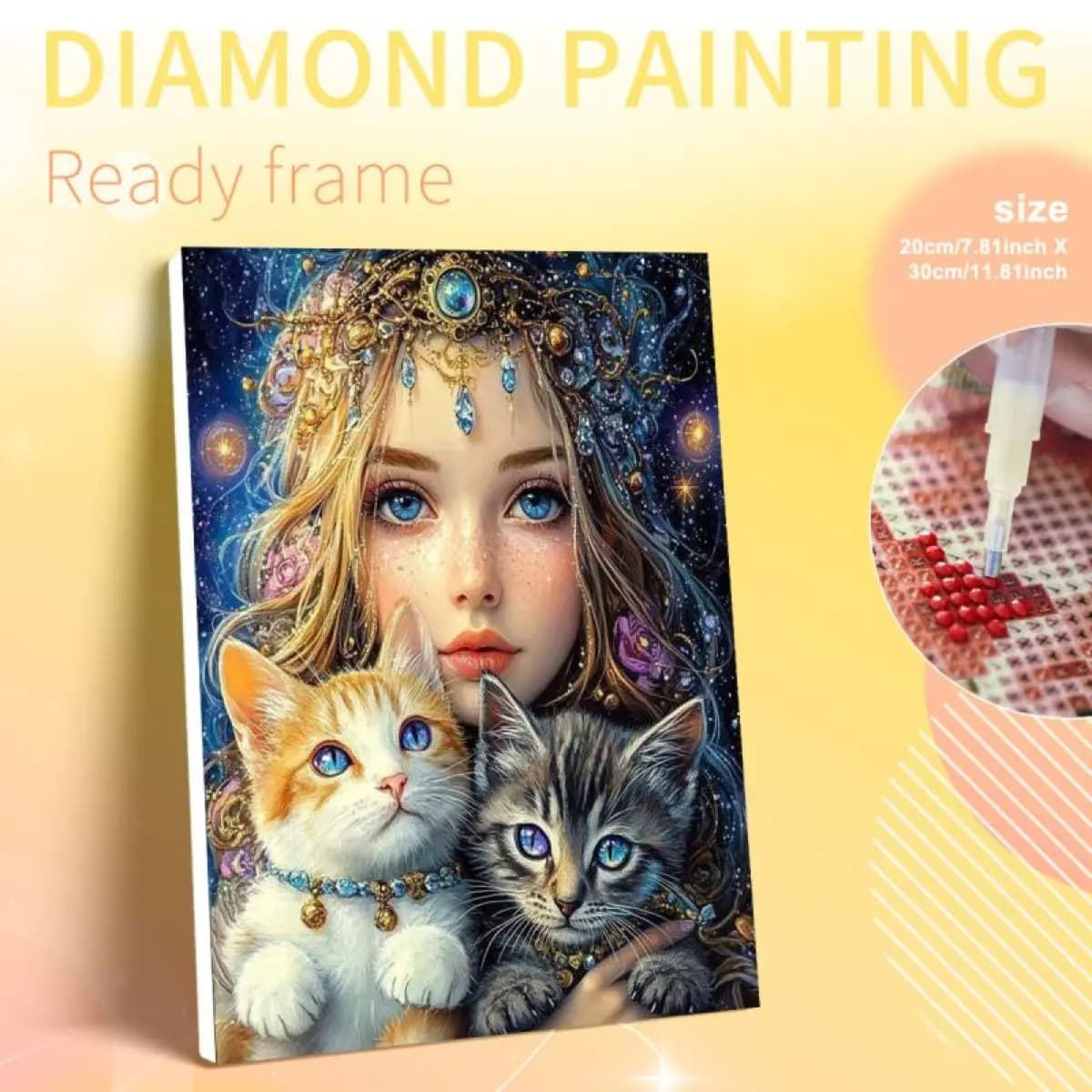 Quadro Personalizzato con Donne e Gatti, Pittura Diamante 5D, Arte Artigianale con Strass, Paesaggio, Diamanti Rotondi/Quadrati Completi