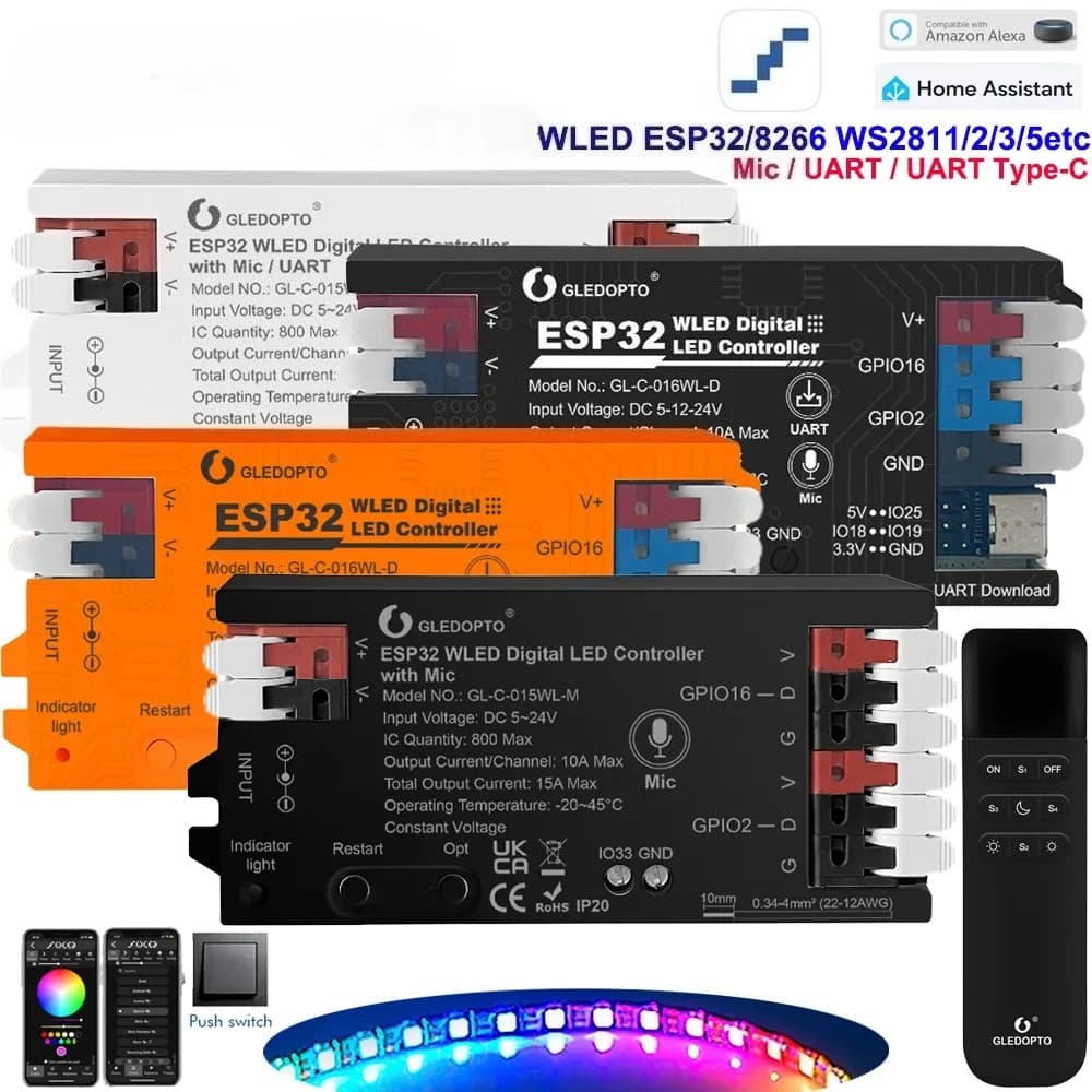 Controller LED ESP32 8266 WLED con Microfono, Sincronizzazione Musicale, Supporta Strisce LED WS2811/2812B/WS2813/2815/SK6812