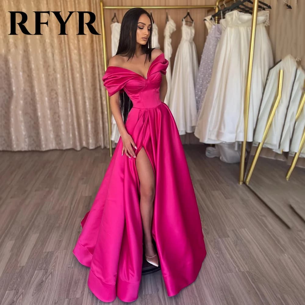 RFYR elegant pleated evening dress dance dress with satin side slit with shoulders discoveries dance dress for women robes de soirée personalized