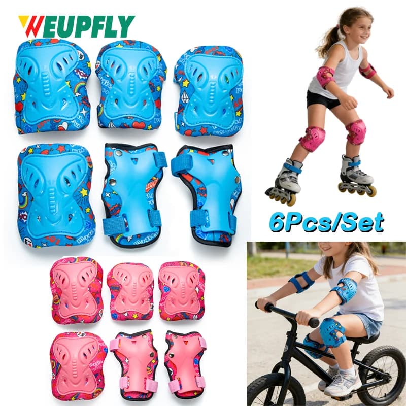 Set di 6 pezzi di protezioni per ginocchia, gomiti e polsi per bambini - Attrezzatura protettiva per pattinaggio, ciclismo, bici, rollerblade, monopattino