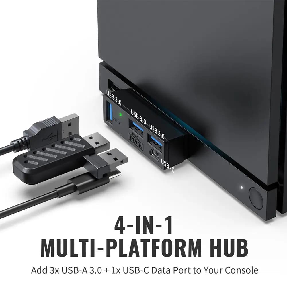 Hub USB 3.0 4 in 1 compatibile con PS5, PC e Steam Machine, espansore portatile ultra-veloce per accessori da gioco e trasferimento dati