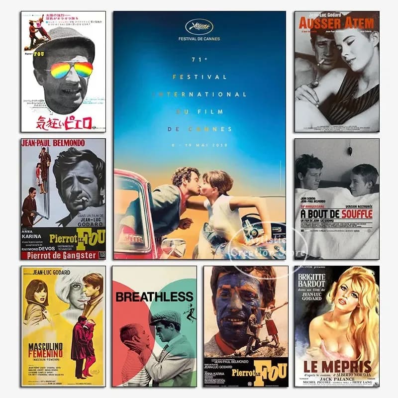 Francese Jean-Luc Godard Poster del film Pierrot Le Fou Film Wall Canvas Painting Stampa Immagine della parete per la camera da letto moderna Home Decor