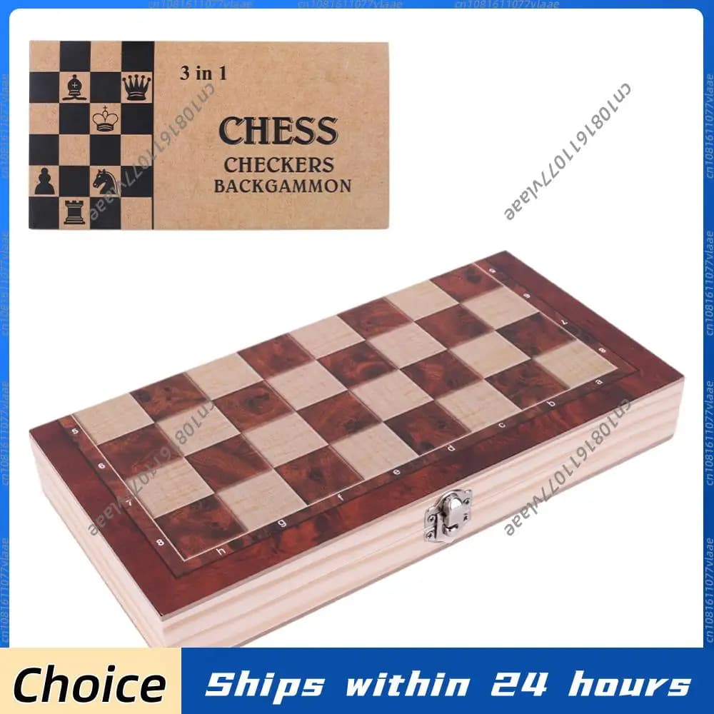 Developing Strategic Thinking 3 in 1 Chess Chekers Backgammon No Toxic 29x29cm Large Chessboard Chess Wooden Set for Boys Girls