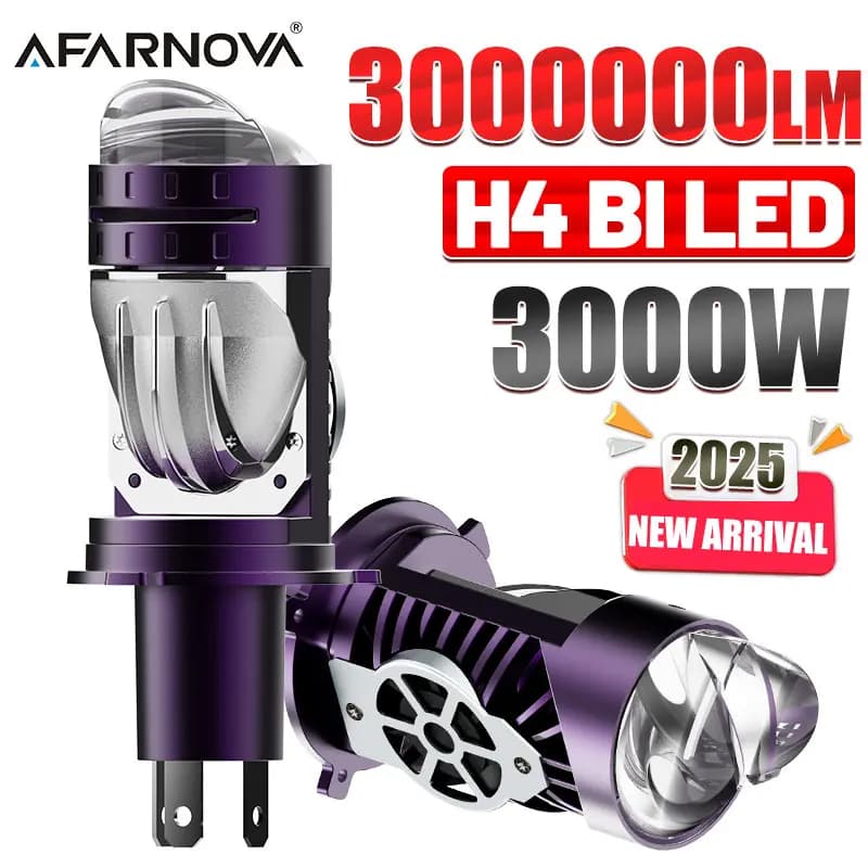 Lente Mini Proiettore Bi-LED H4 da 3000W LHD 3.000.000LM Lampadine Faro Auto H4 Super Luminose Canbus 6500K Bianche Turbo Plug & Play