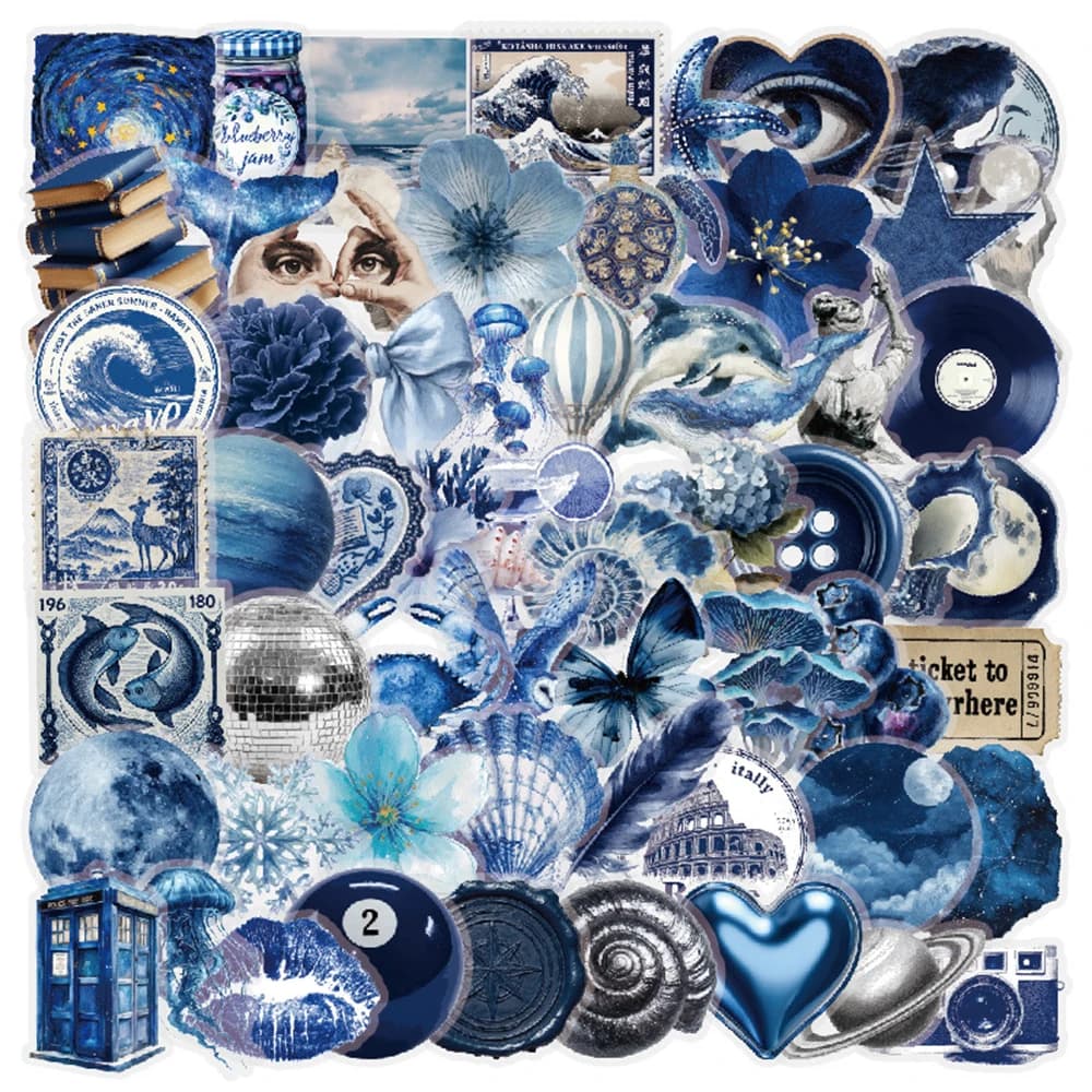 10/30/50pcs Transparent Retro Blue Ocean INS Style Stickers Aesthetic Graffiti Decals DIY Luggage Notebook Cute Sticker Toy Gift