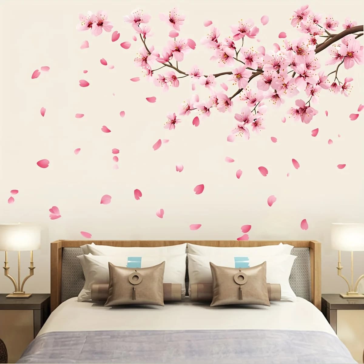 Grandi adesivi murali albero di fiori di ciliegio Camera da letto Soggiorno Ramo Sakura Foglie naturali Decalcomanie da muro Decorazioni per la casa