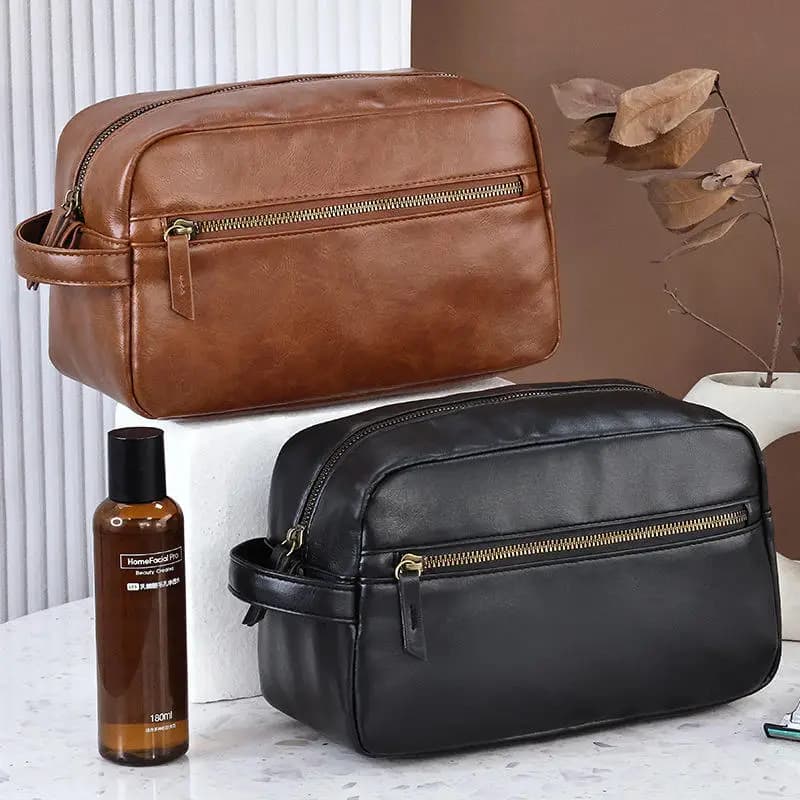 Borsa da viaggio impermeabile in similpelle PU per uomo e donna, per articoli da toeletta, da bagno, da barba, organizer per strumenti da rasatura, pochette per trucchi e cosmetici.