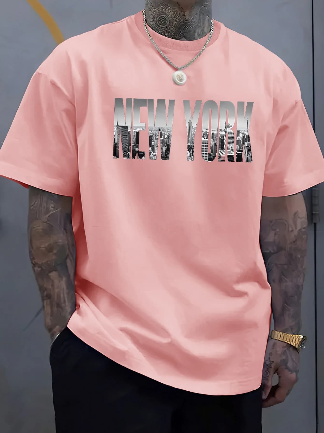 Summer men's 100% pure cotton casual loose fit plus size New York City pattern printed round neck short sleeved T-shirt top