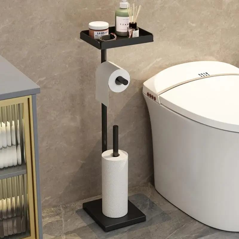 Supporto per carta igienica in piedi supporto per carta igienica da bagno con portaoggetti supporto per rotoli di tessuto bagno staccabile e liscio
