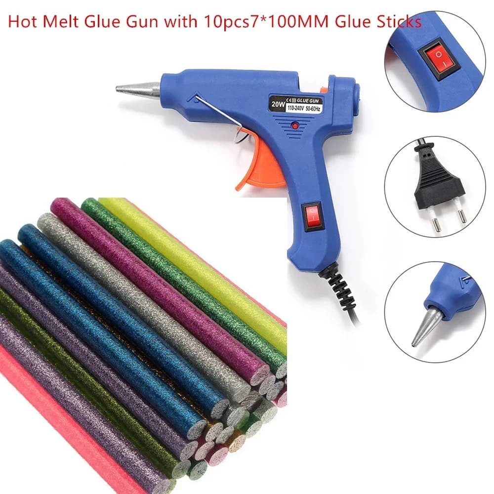 Pistola per colla a caldo con 10 pezzi colorati 7 * 100MM stick di colla 20W Mini pistole industriali Strumento per la temperatura del calore termoelettrico