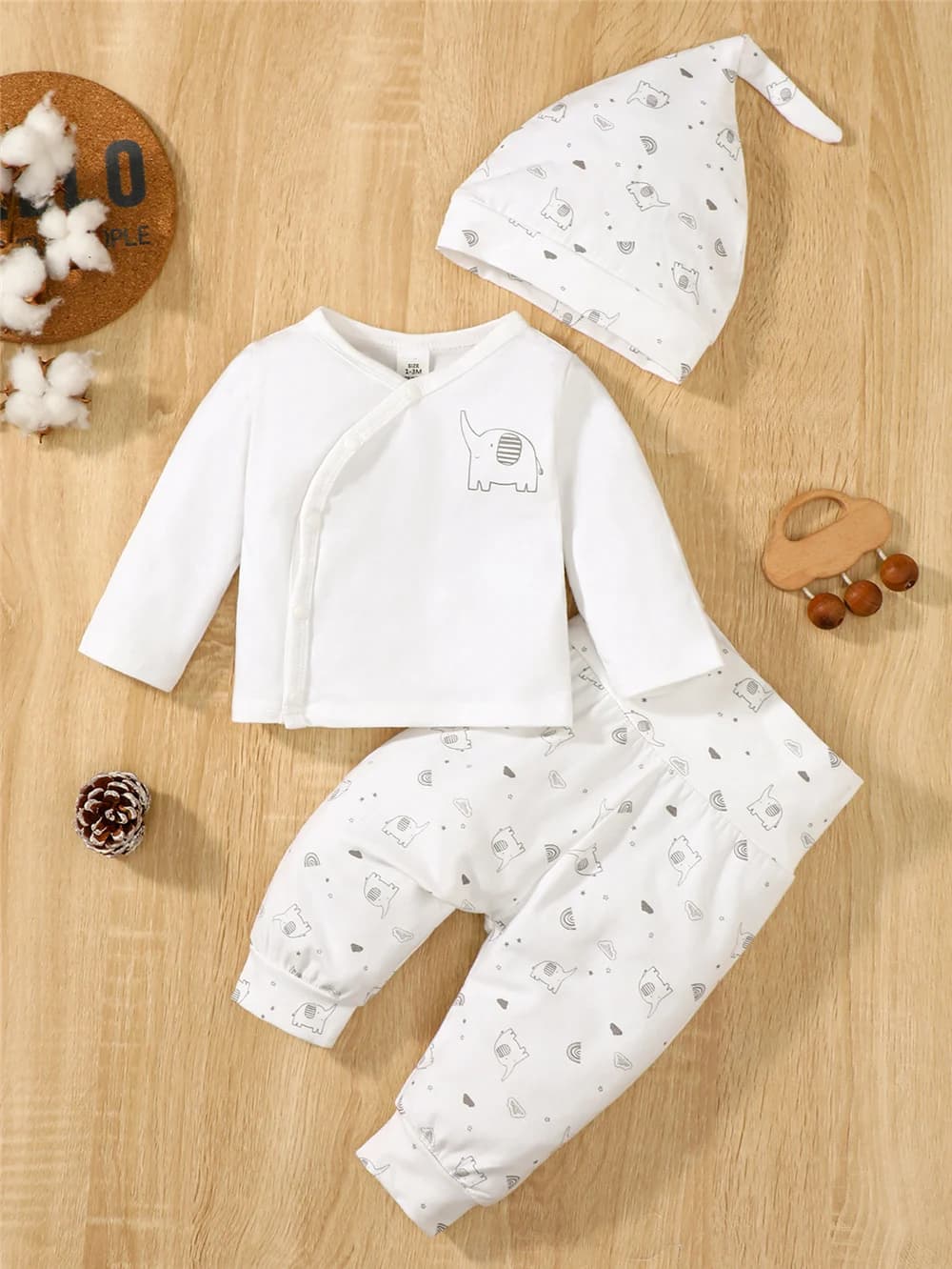 3 pezzi set di vestiti quotidiani per neonato e ragazza elefante top a maniche lunghe + pantaloni + cappello abiti primaverili e autunnali per neonati 0-9 mesi