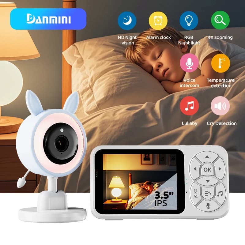 DANMINI nuovo baby monitor con luce notturna RGB da 3,5 "con rilevamento della temperatura per visione notturna citofono vocale telecamera di sicurezza per tata