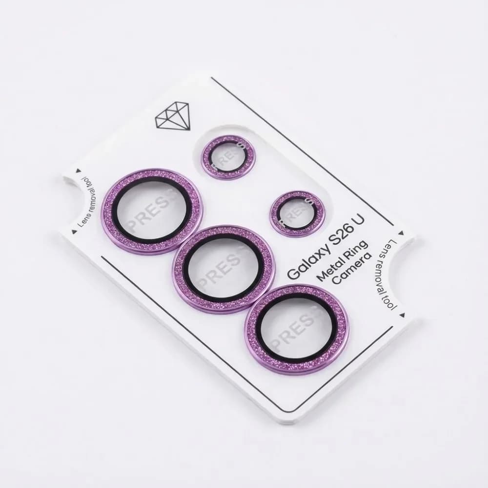 Protective Film Glittered for Camera Rear Samsung S26 Ultra S25 Edge S24 Plus, Metallic HD Ring for Lens, Tempered Glass Film