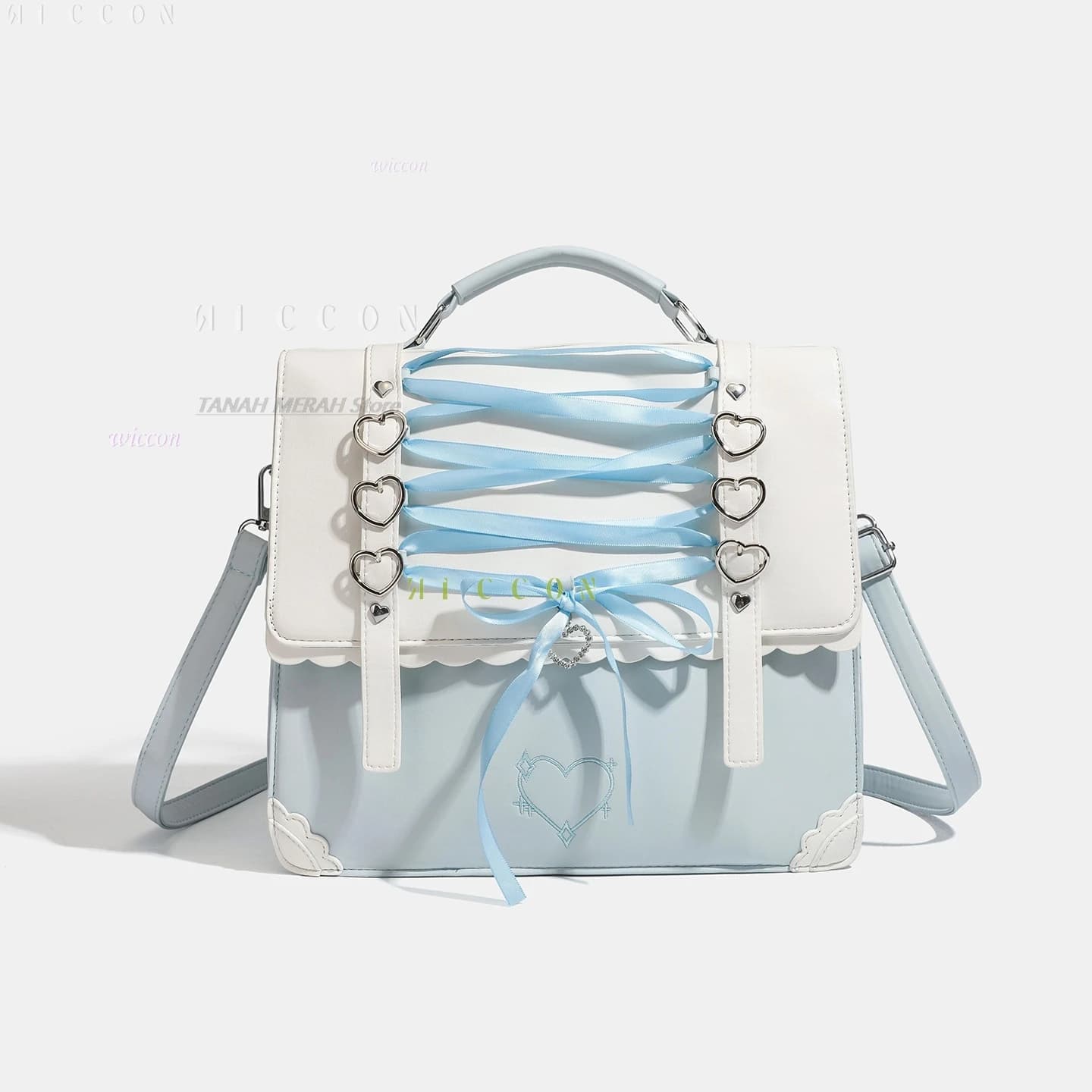 Jirai kei New Japanese Style Lolita Ita Bag with Heart Bow Decor 4-Way Handheld Shoulder Crossbody Backpack for Women