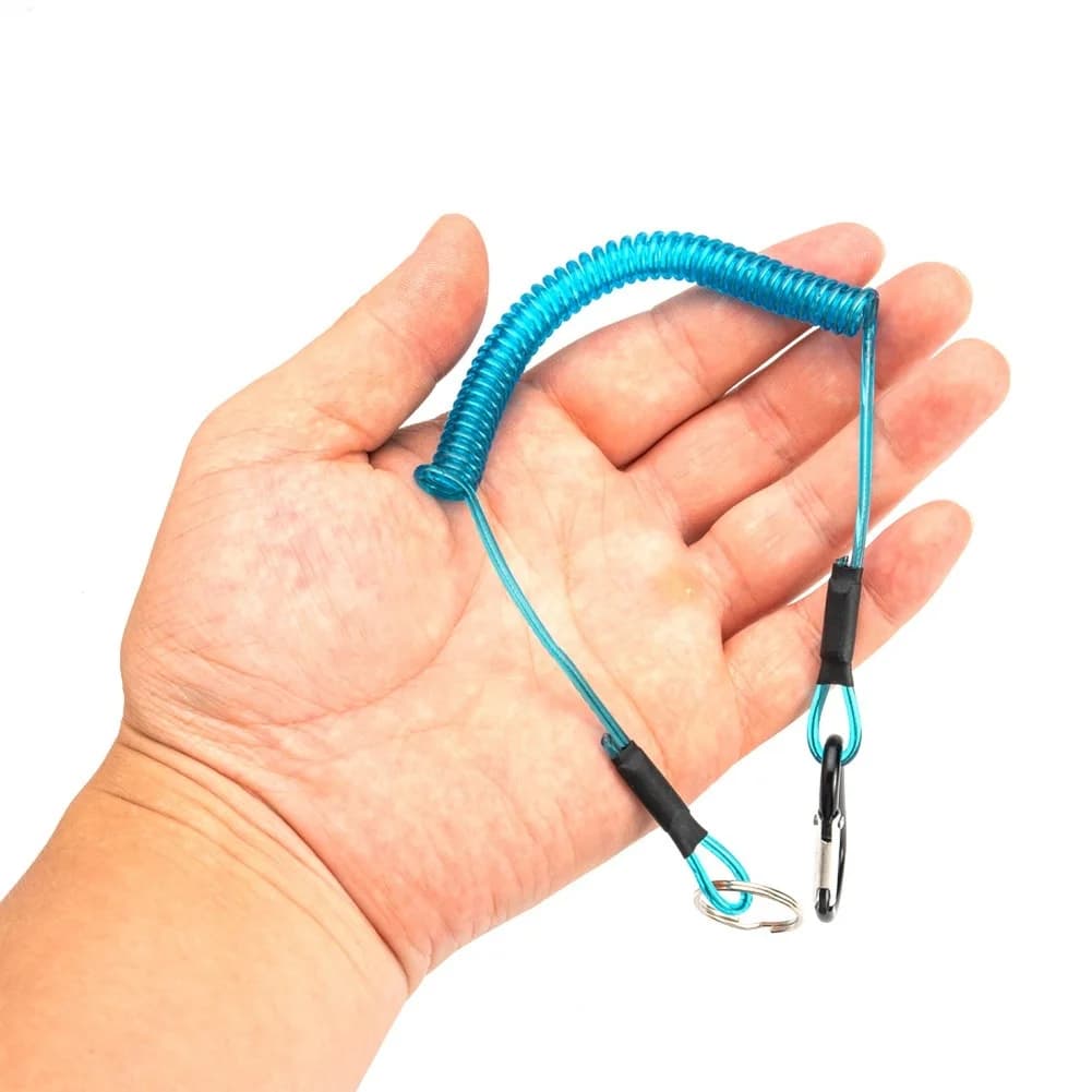 Cavo di Sicurezza in Acciaio per Canne da Pesca con Funzione Elastica a Molla e Meccanismo di Fissaggio con Anello a O