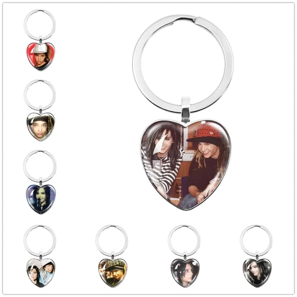 Pop Retro Rock Band Tokio Hotel Portachiavi con ciondolo a forma di cuore in vetro Bill Kaulitz Music Songer Immagine Gioielli Fascino Regalo per i fan