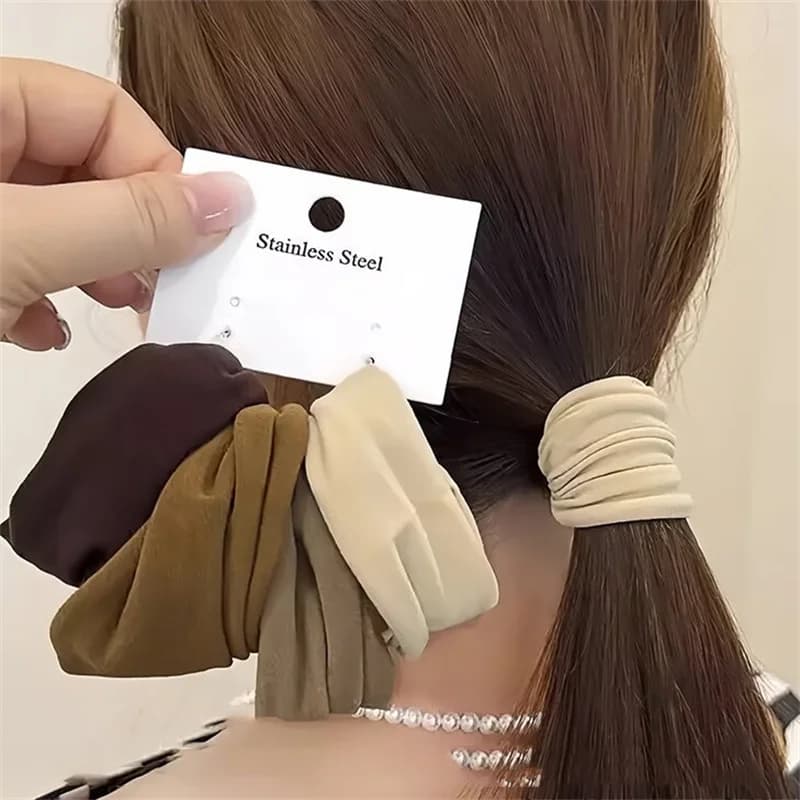 4 Elastics Set for Solid Hair, Wide and Mirrors, for Women, Korean Fashion Accessories