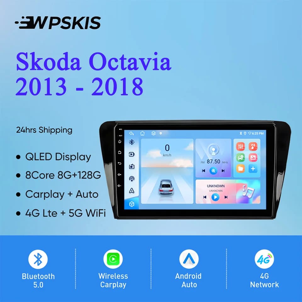 Per Skoda Octavia 2013 - 2018 Auto Stereo Radio lettore Video multimediale navigazione Monitor GPS Android 14 4G Lte WiFi Carplay