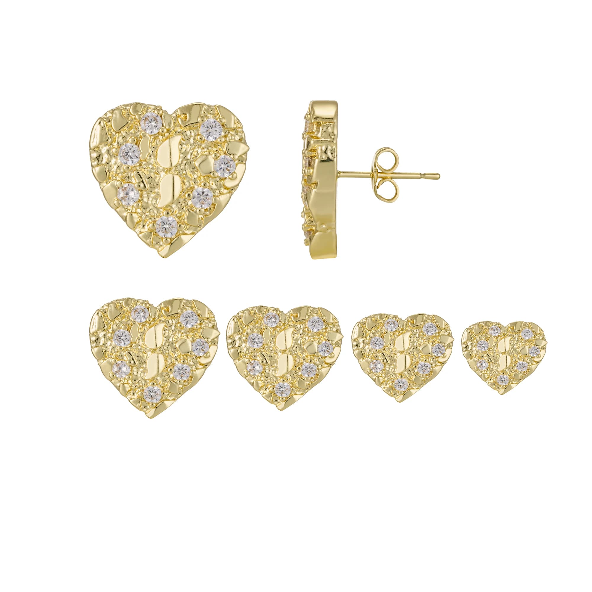 Orecchini a perno a forma di pepita placcati oro 14K, stile Hip Hop, con zirconi cubici AAA da 8mm-12mm, gioielli alla moda a forma di cuore per uomo e donna, stile Rock
