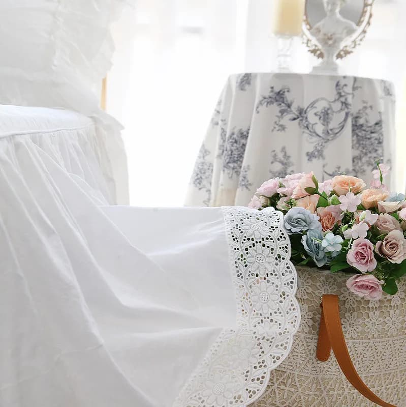 French embroidered lace bed skirt, jumper with 100% cotton volant for double bed/king size, luxury bed linen, washing machine - Offer