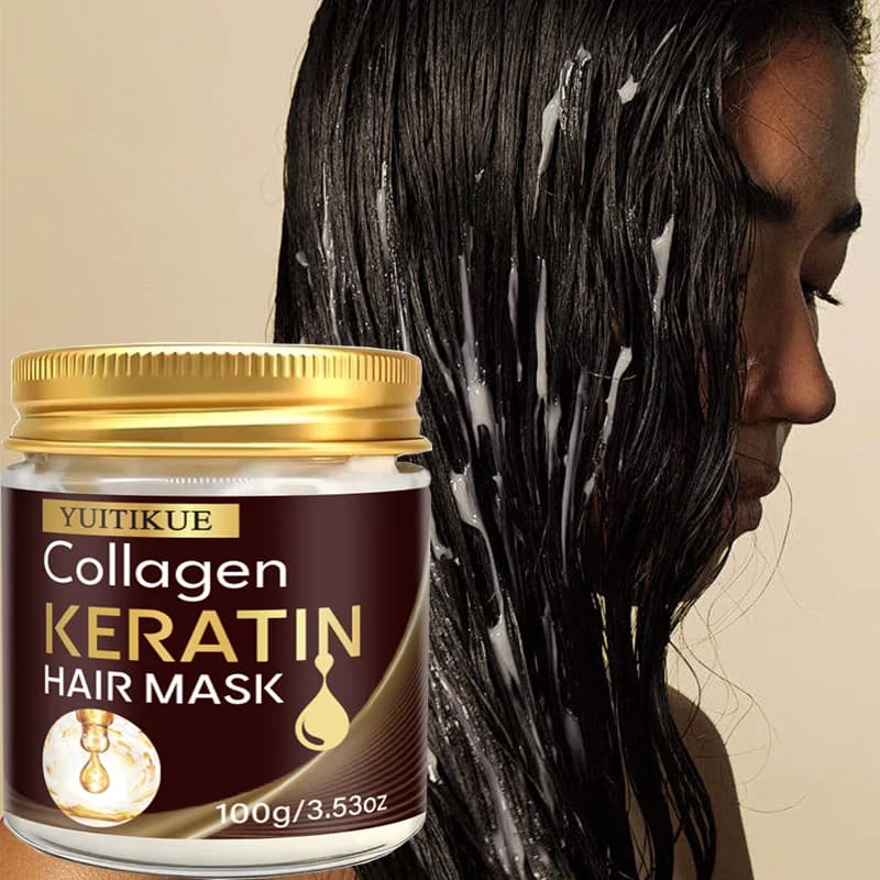 YUITIKUE Maschera per Capelli al Collagene e Cheratina 100g, Trattamento Riparatore Profondo e Nutriente per Capelli Secchi e Danneggiati, Lisciante e Anti-Crespo