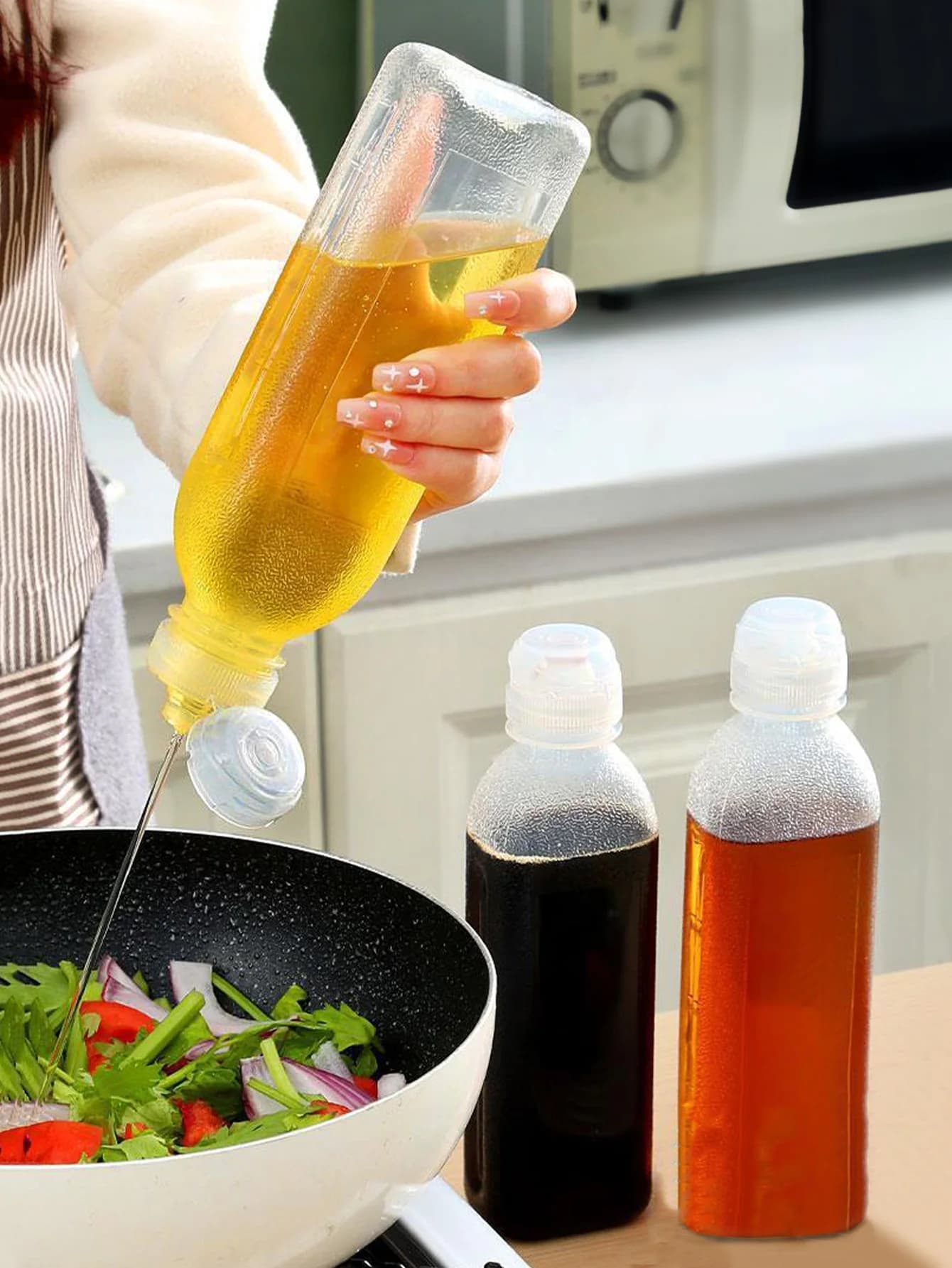 1 pz 1000 ml bottiglia di olio trasparente per uso domestico, cucina barbecue all'aperto controllo olio bottiglia di estrusione di olio d'oliva, vaso di olio di condimento
