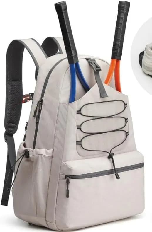 Borsa per Racchette da Pickleball Garvee 2 Beige Nera, Zaino da Tennis per Uomo e Donna con Scomparto Separato per Scarpe, Borsa Grande per Attrezzatura Sportiva