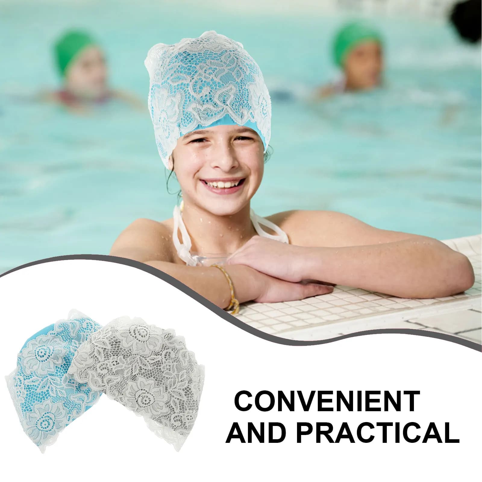 2 Pezzi Cuffie da Nuoto Impermeabili in PU con Pizzo Elastico, Cappelli da Bagno Leggeri e Comodi per Donne e Ragazze
