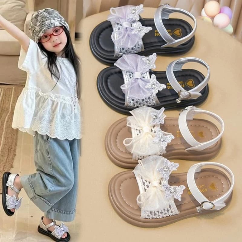 Girls Princess Bowknot Sandals Summer Toddler Platform Kids School Sandals Lightweight Beach Non-slip Children's Causal Shoes