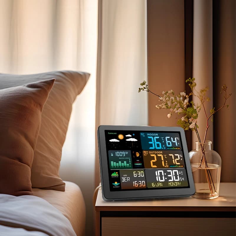 Home Wireless Weather Station Clock Indoor Monitor with Barometer Outdoor Temperature And Humidity Meter