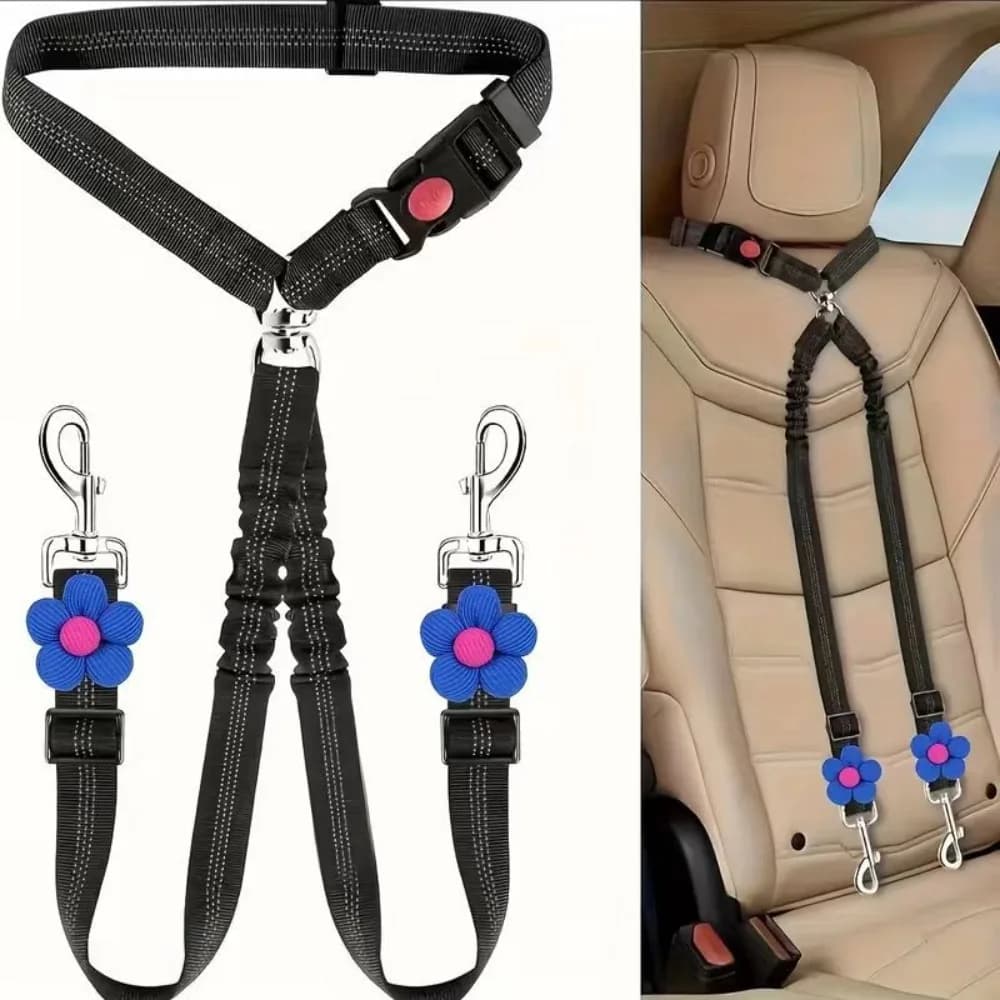 Imbracatura di sicurezza per cani a doppia testa, regolabile, con connessione divisa, per uso in auto, guinzaglio per cani, attacco al poggiatesta, dispositivo di contenimento per animali domestici per poggiatesta auto