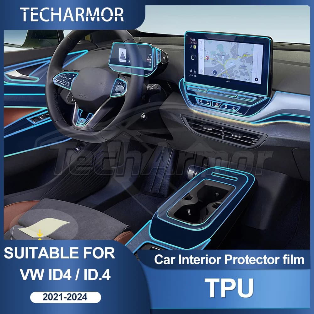 Pellicola protettiva antigraffio per interni auto in TPU per VW ID.4 ID4 Crozz GTX X Pro 2021-2024 Rivestimento adesivo trasparente protettivo automatico