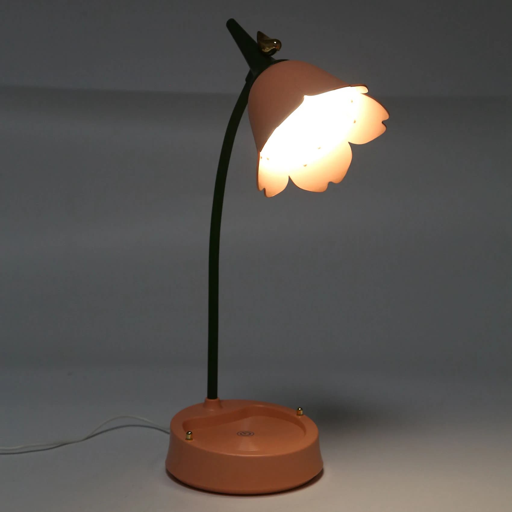 feelfeel Flower LED Desk Lamp Student Bedroom Lighting Contact Reading Eye Protection USB Flower Lampshade Table Light, Pink