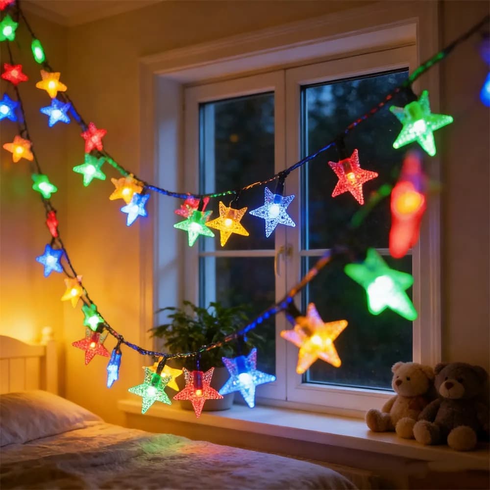 Luci a Corda a Forma di Stella, Ghirlanda Luminosa a LED, Decorazione per Feste di Natale, Matrimoni, Casa, Esterni e Patio, Lampade Scintillanti a Batteria
