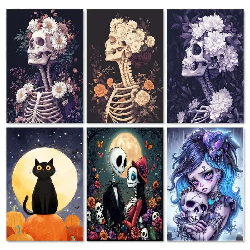 RUOPOTY Kit di pittura diamante Halloween Teschio strega 5D Diamante fai da te Ricamo croce Ricamo fatto a mano Regalo d'arte Decorazione della casa