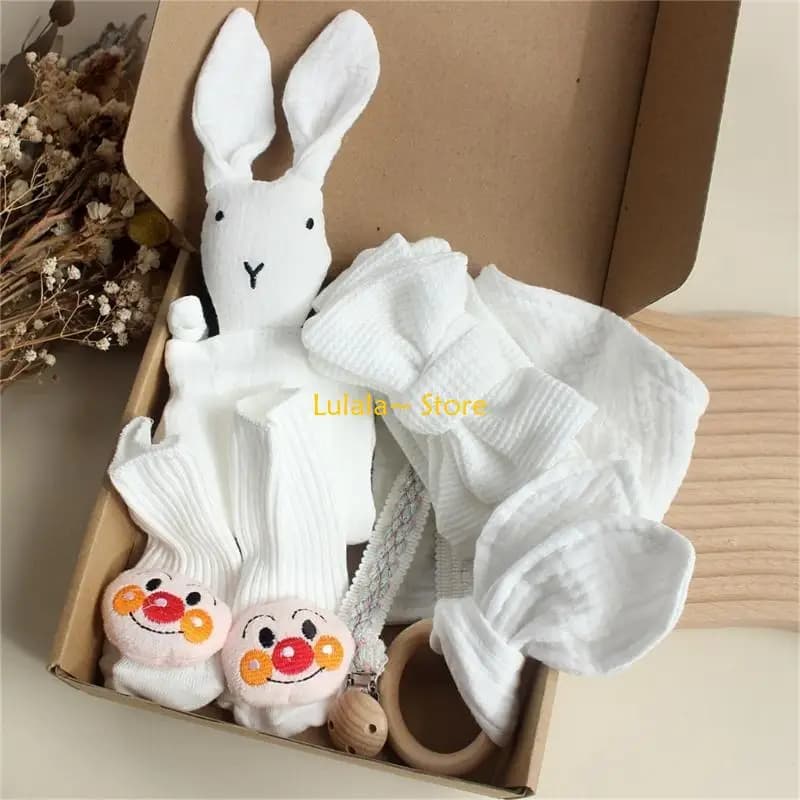Y4QA Soothe Towel Socks Saliva Towel Teether Headband Set Christmas Gifts